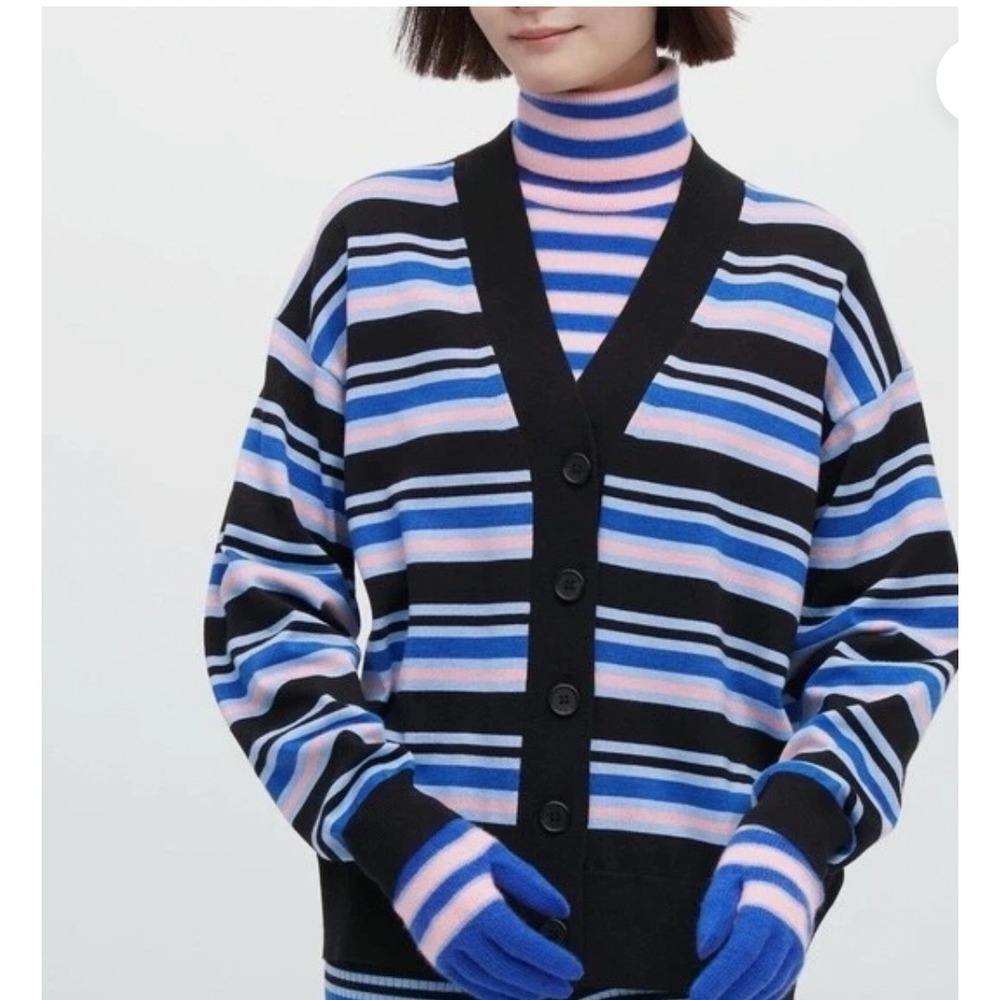 UNIQLO x MARNI Striped Merino Blend Oversized Cardigan Blue/Black/Pink